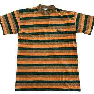 Bench Vintage Men’s Striped T-Shirt Orange Green Short Sleeve Tee Retro